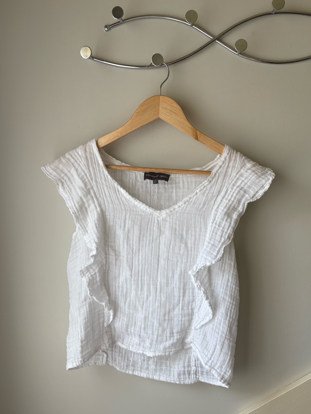 Michael Stars White Ruffled V-Neck Blouse